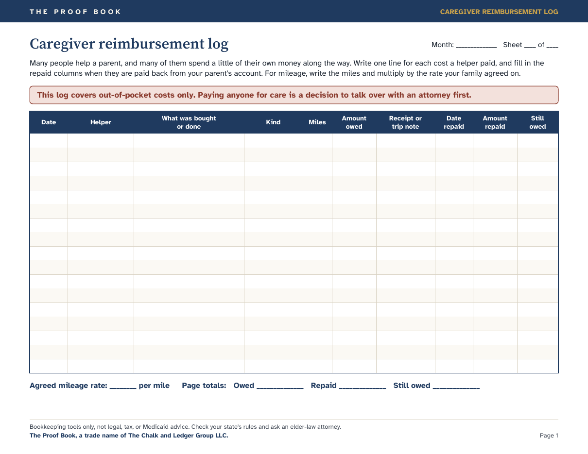 The printable log page, for anyone who prefers paper.